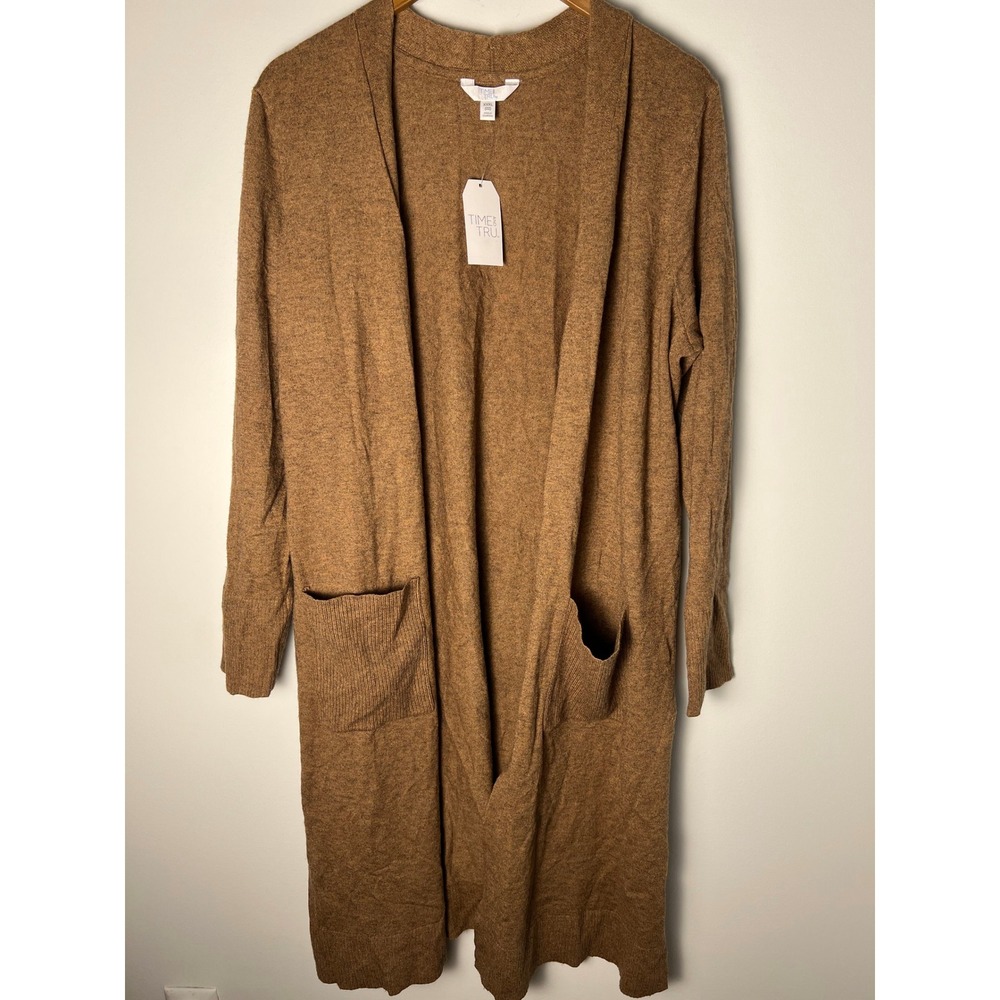 NWT! Duster Cardigan Wm XXXL/22 Brown Open Front Pocket Long Sweater Autumn Fall